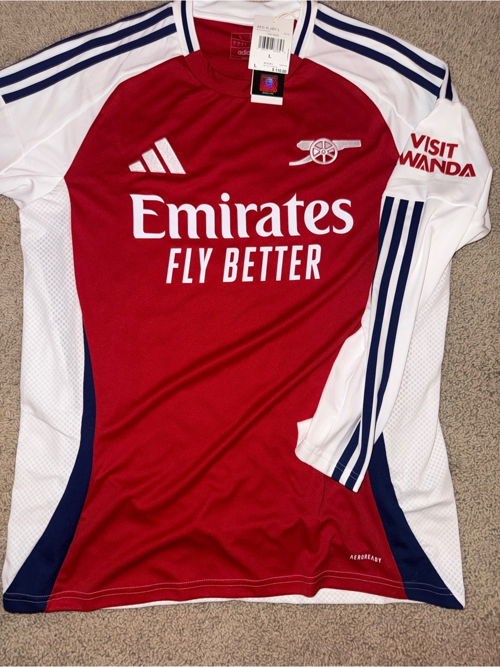 adidas Kids Arsenal Red & White Jersey with Navy Accents - Picture 2 of 3